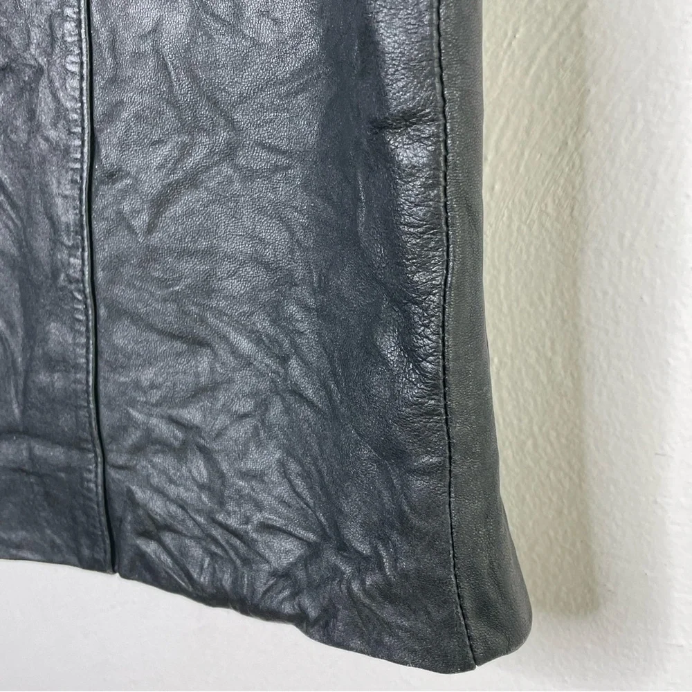 Vintage 90s Y2K black lambskin leather skirt small - Picture 3 of 11